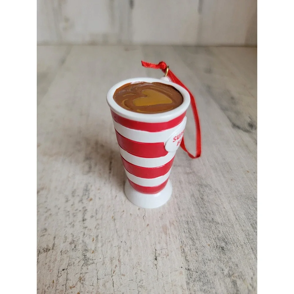 Hallmark supreme bean coffee mug ornament Xmas striped heart home